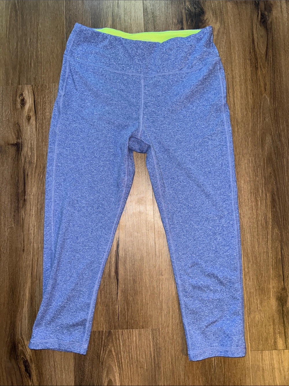 Marika Heather Blue Capri Joggers with Neon Yellow Waistband
